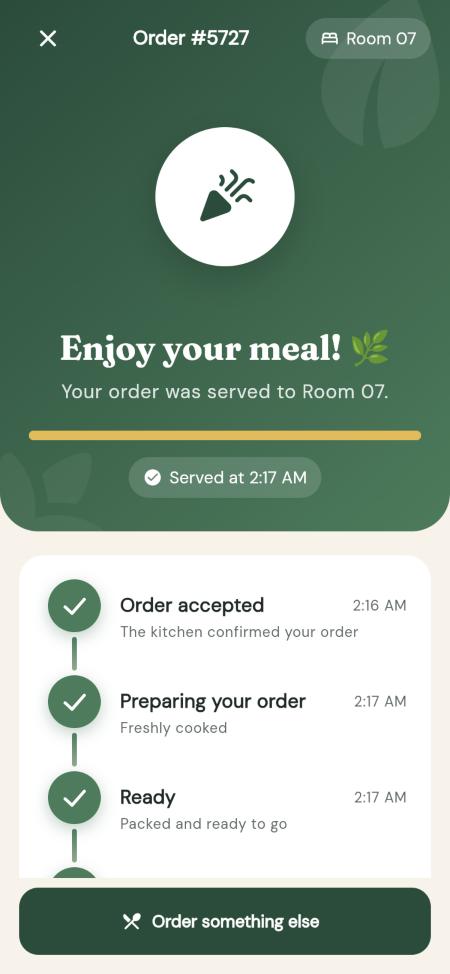 Order screen showing the food served to Room 07